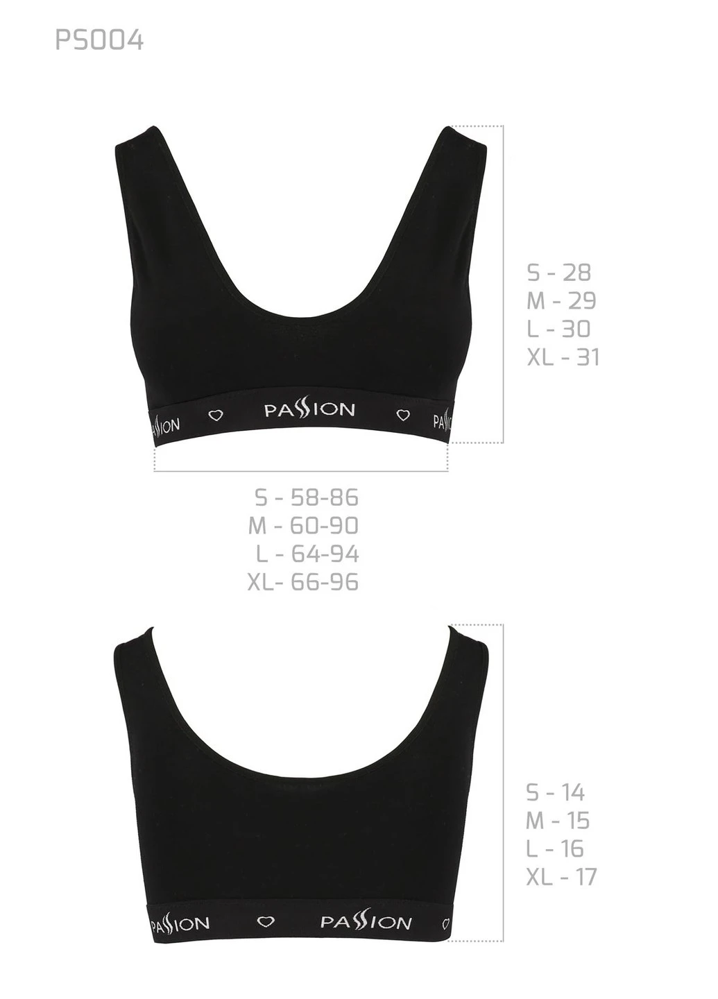Спортивний топ з широкою гумкою PS004 TOP black, size XL Passion (255615083)