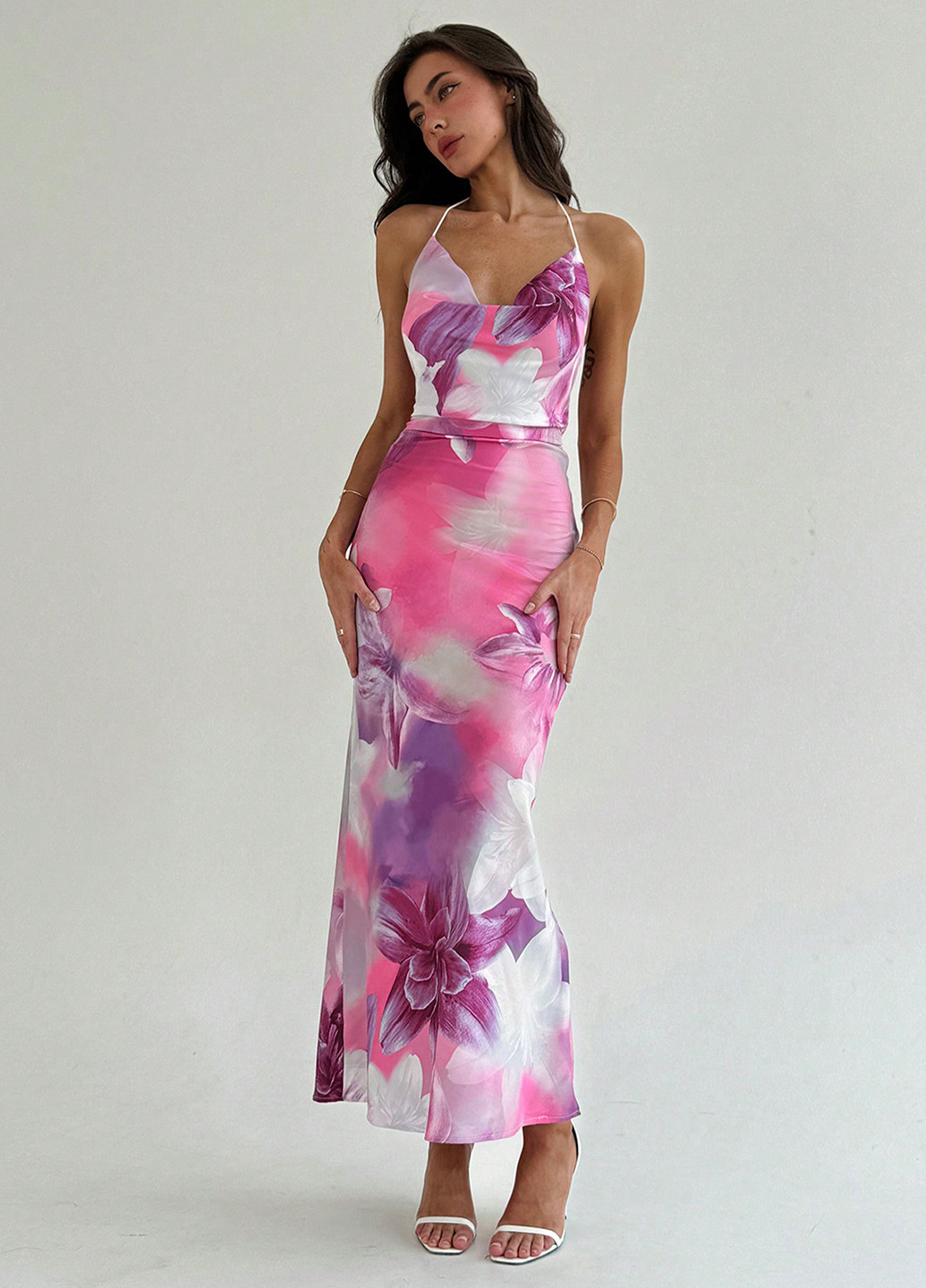 Рожева кежуал сукня годе, з відкритою спиною SHEIN з абстрактним візерунком