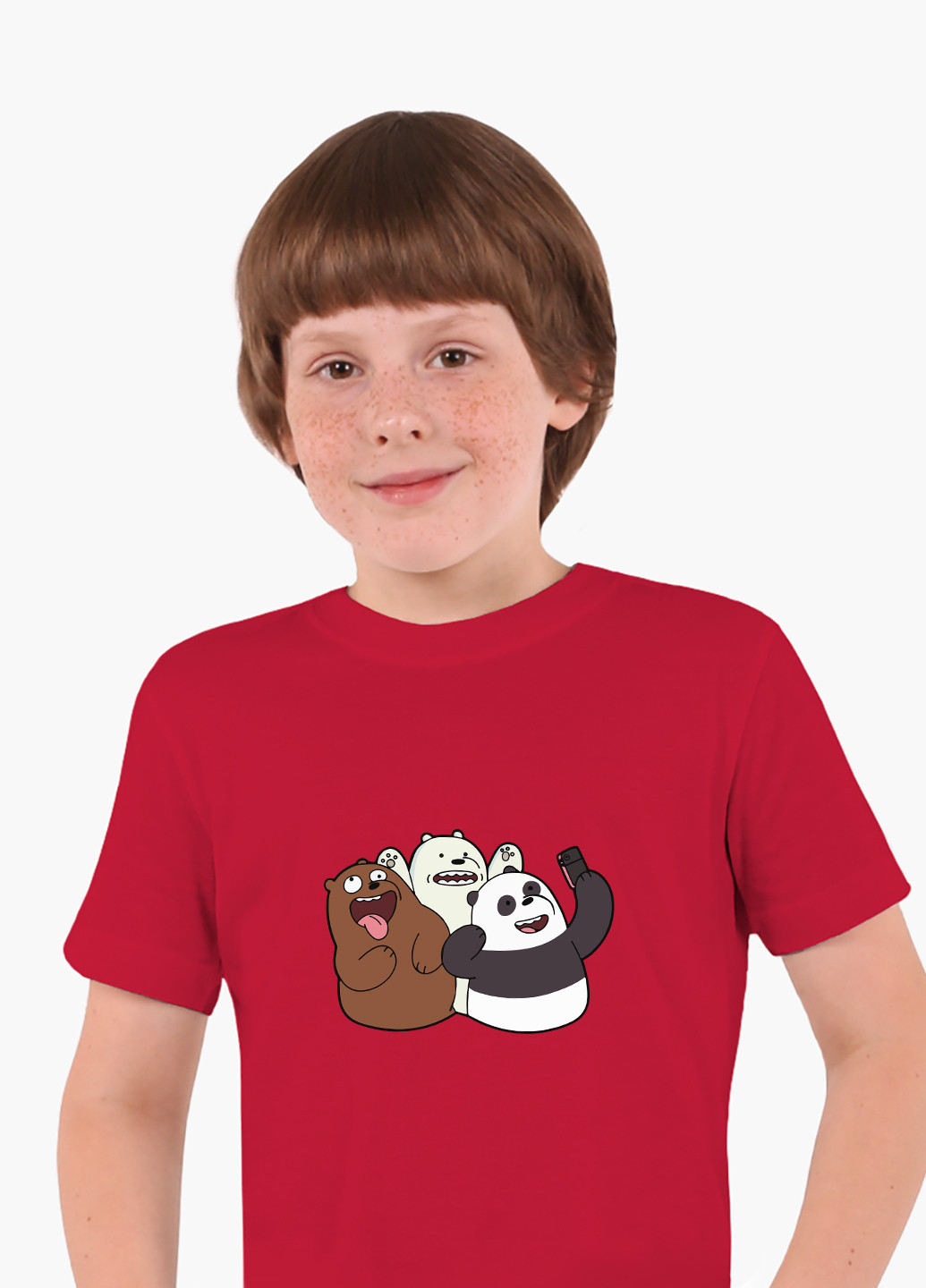 Красная демисезонная футболка детская вся правда о медведях (we bare bears)(9224-2665) MobiPrint