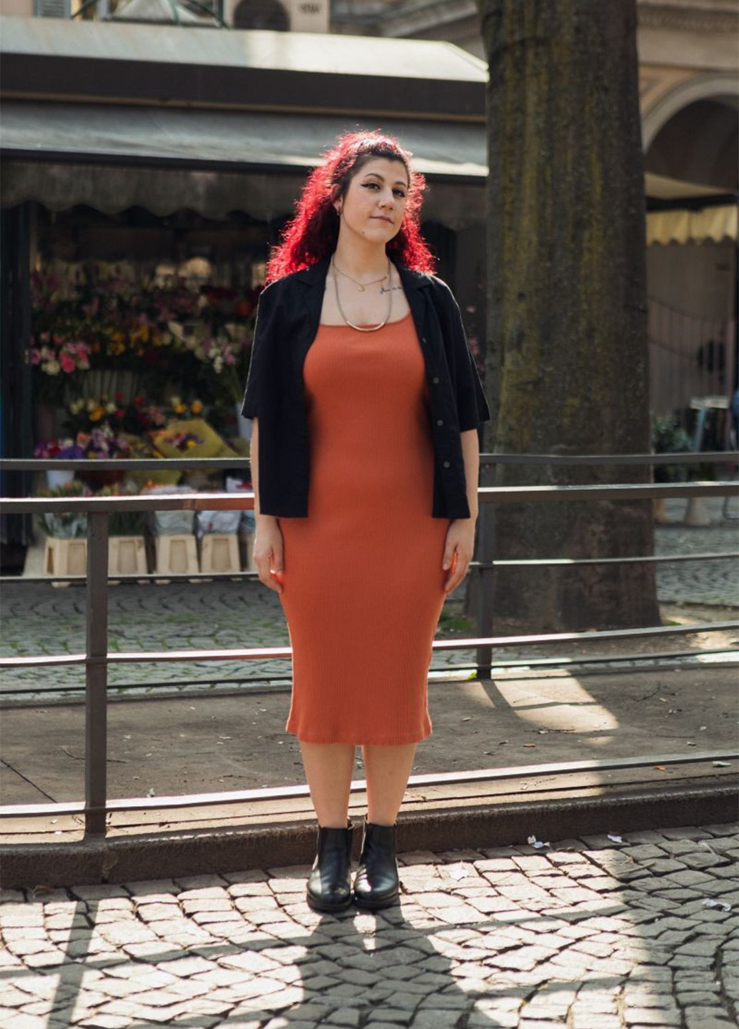 Оранжевое кэжуал платье платье-майка Uniqlo однотонное
