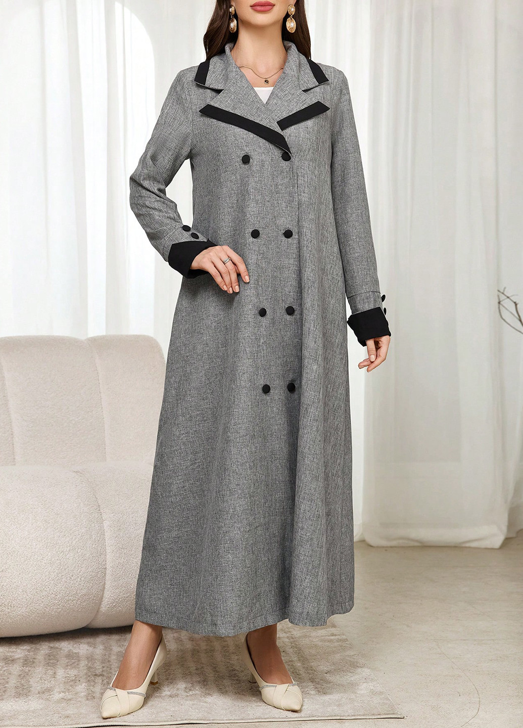 Сіре демісезонне Пальто двобортне SHEIN