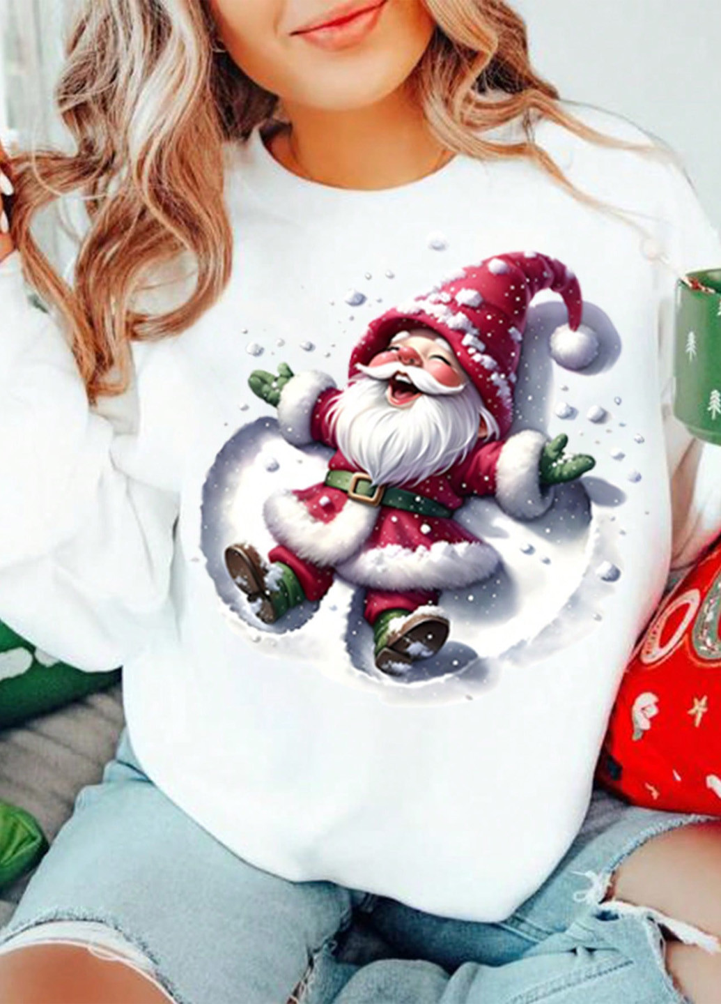 Белый свитшот SHEIN новогодний без декора (333529629)