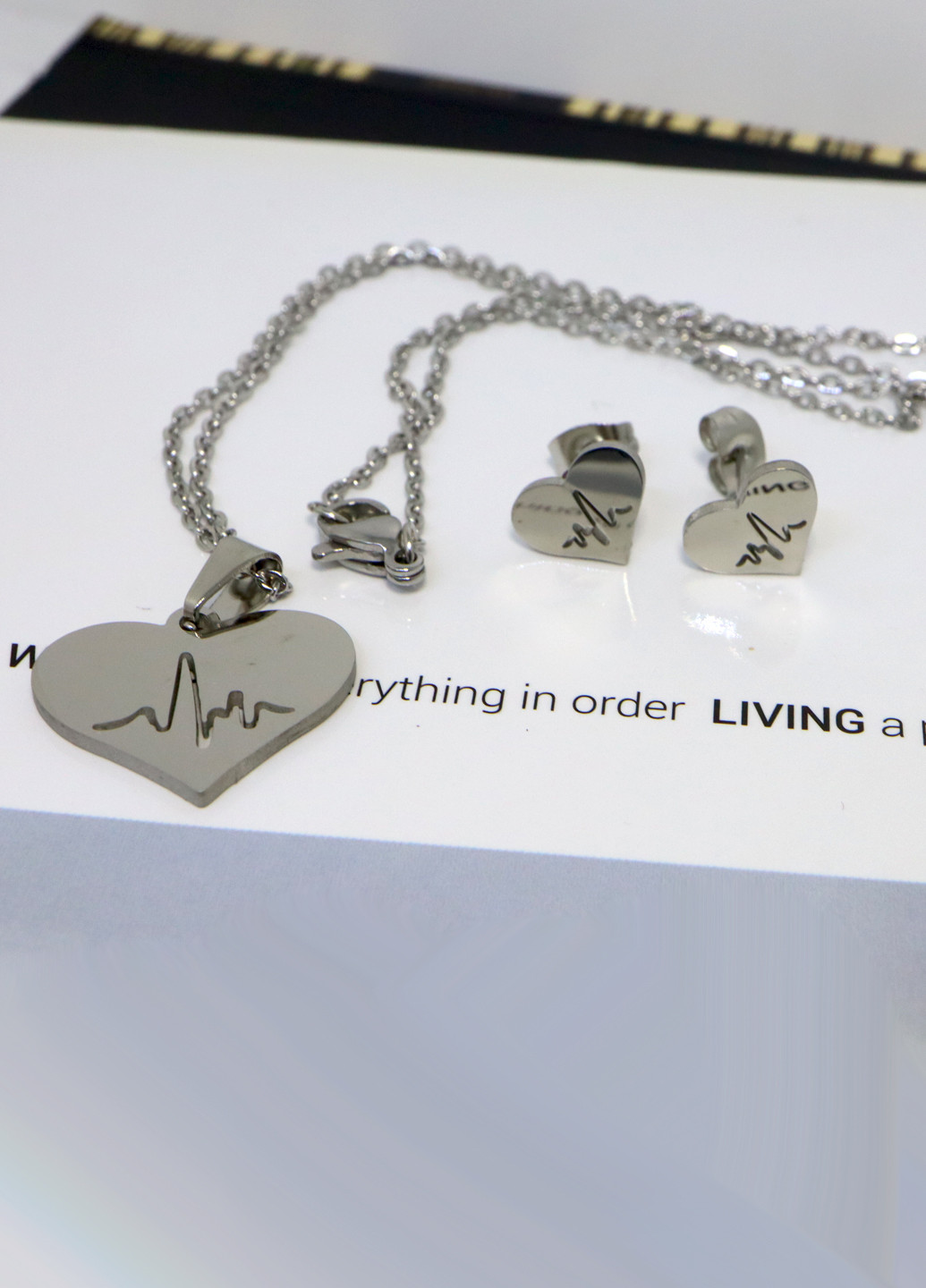 Набір ланцюжок з кулоном і сережки "Ритм серця", сріблстий Анна Ясеницька (256380267)