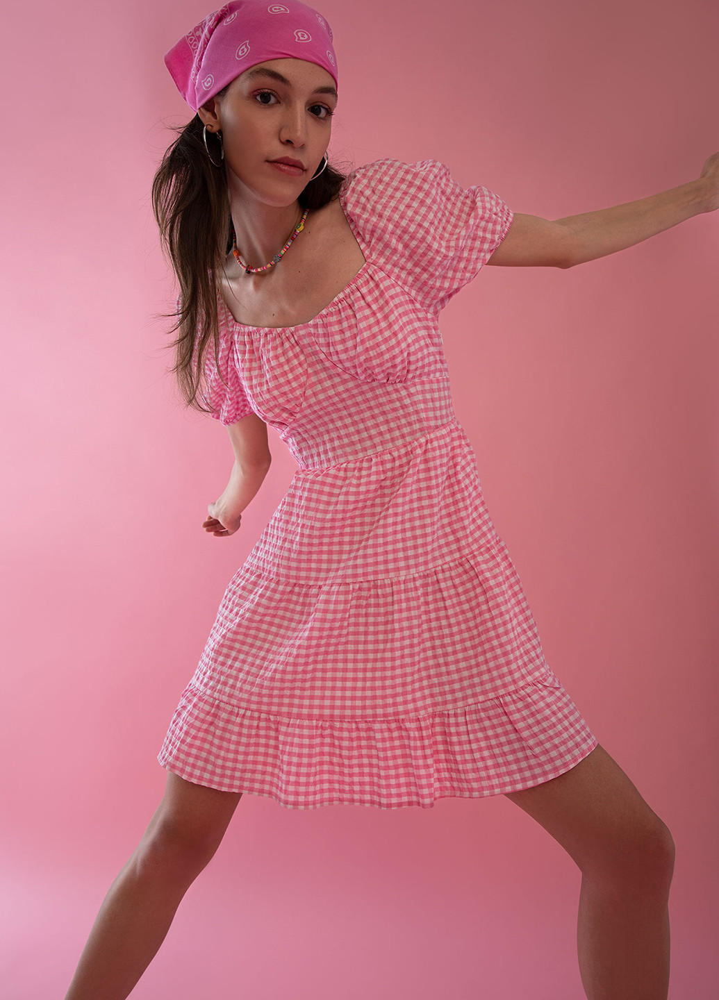 Розовое кэжуал платье DeFacto в клетку