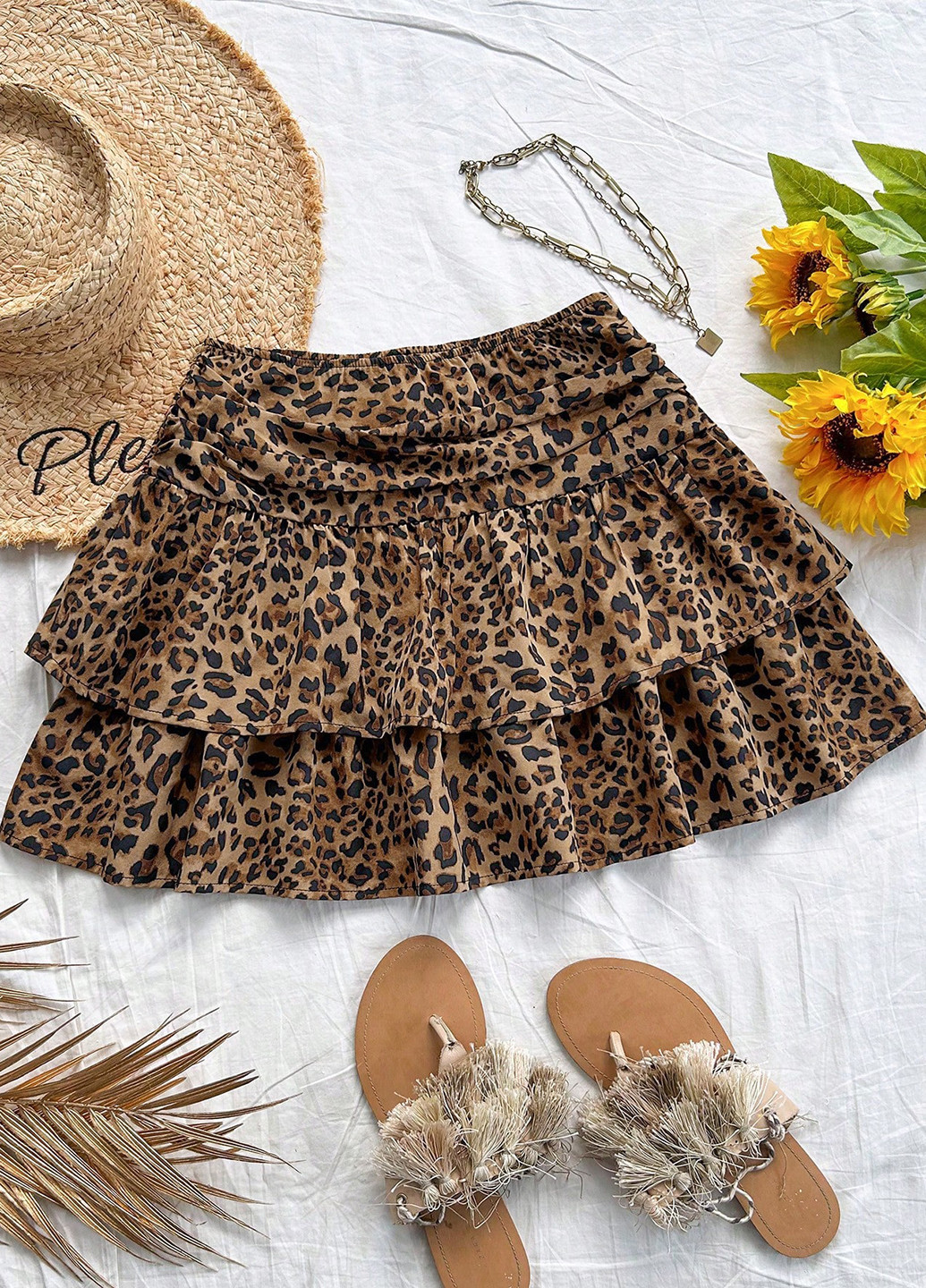 Разноцветная кэжуал леопардовая юбка SHEIN клешированная