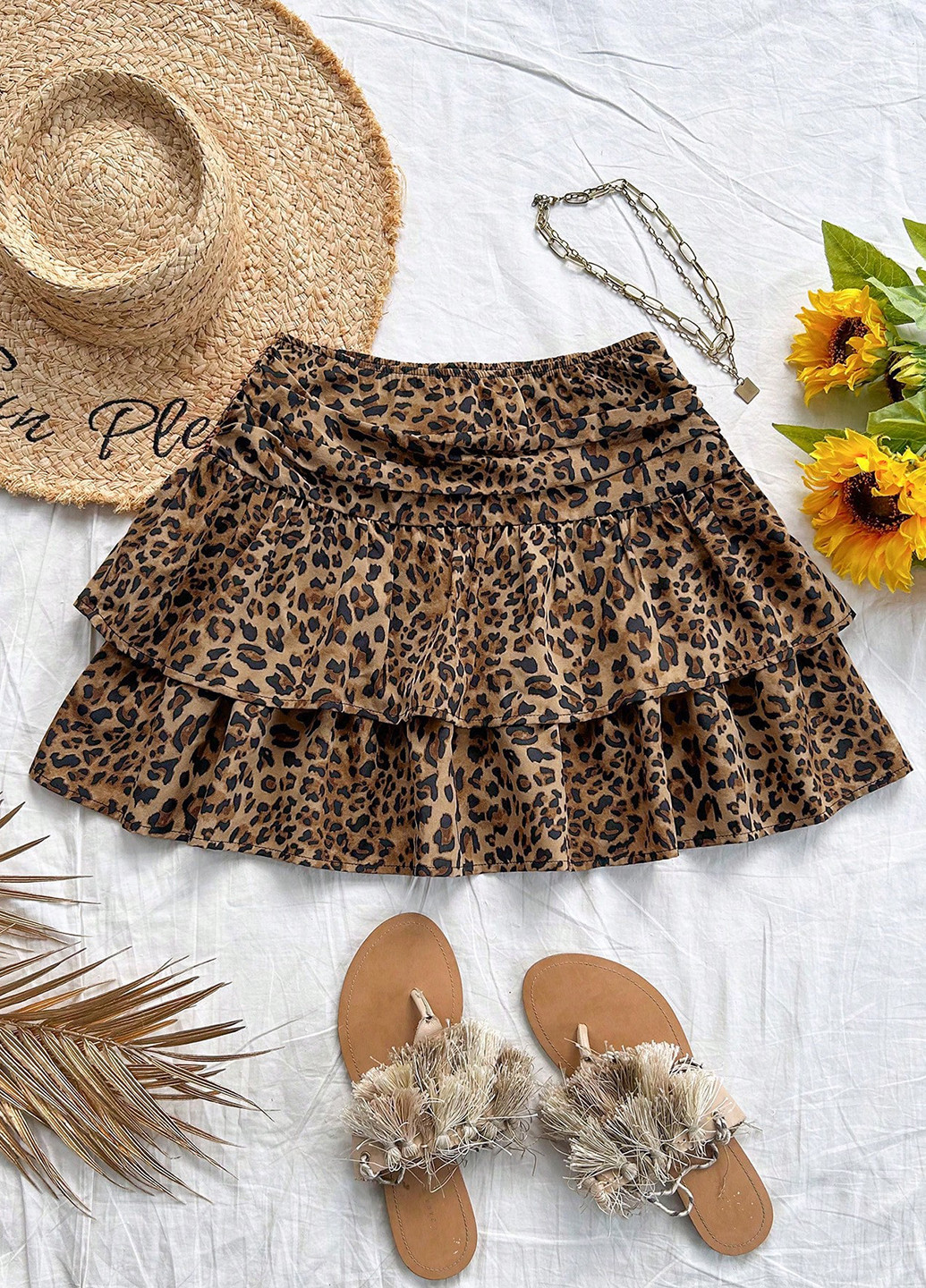 Разноцветная кэжуал леопардовая юбка SHEIN клешированная