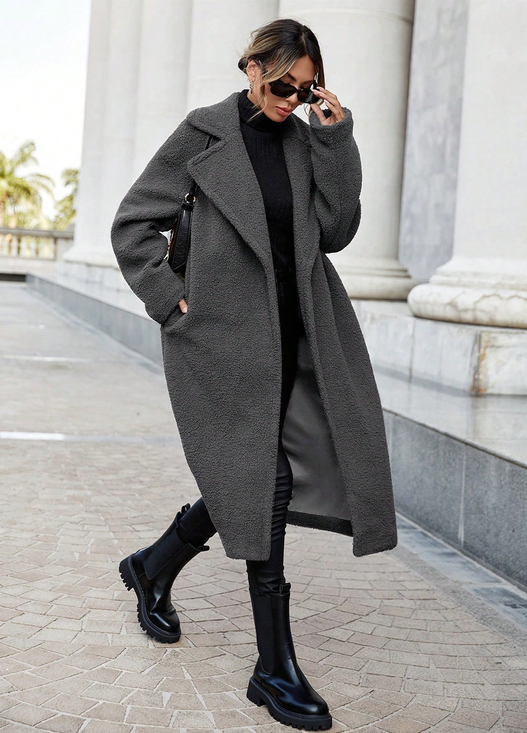 Темно-сіре демісезонне Пальто SHEIN