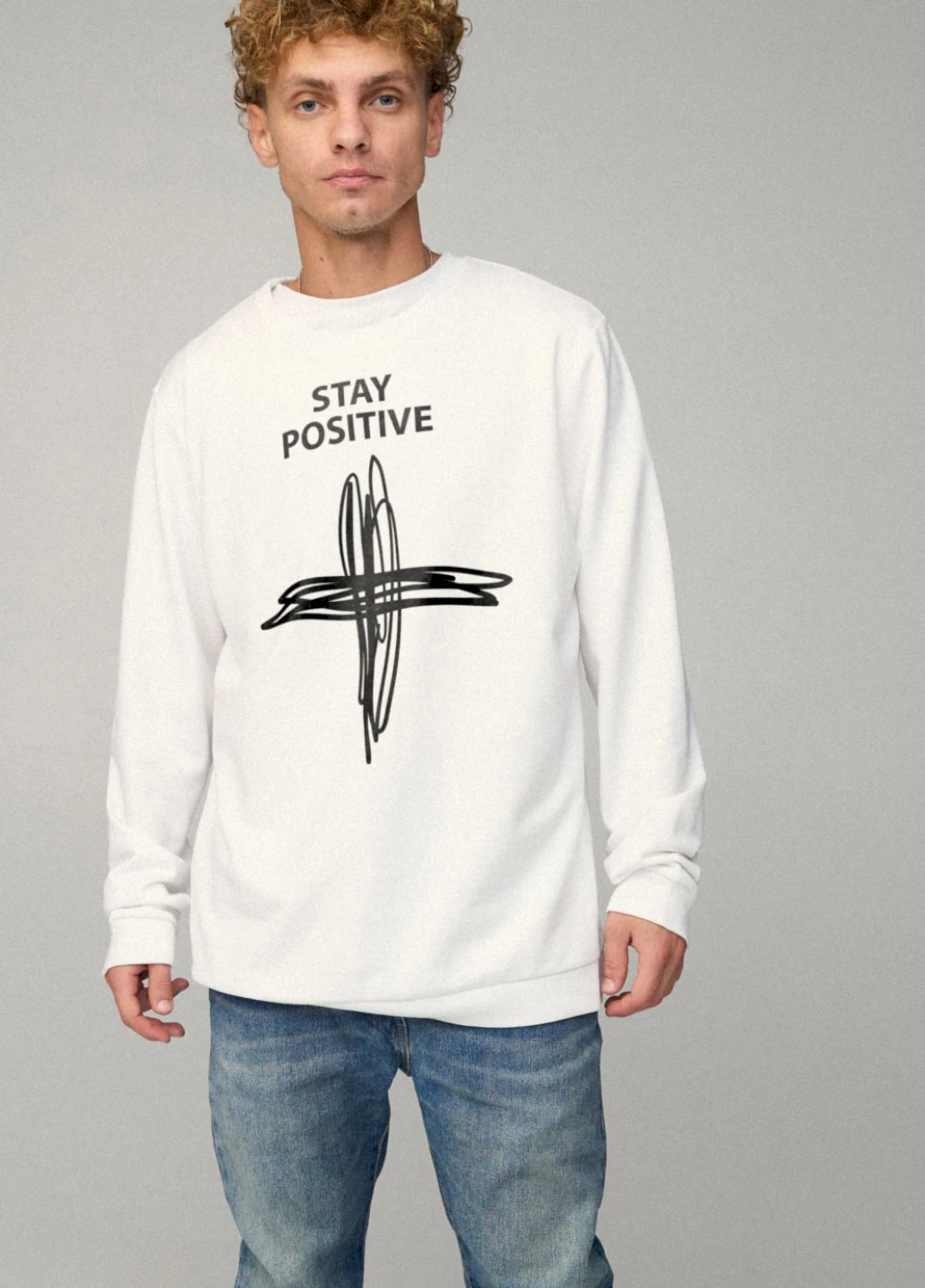 Белый світшот чоловічий oversize /no flis/ YAPPI рисунок (254557797)