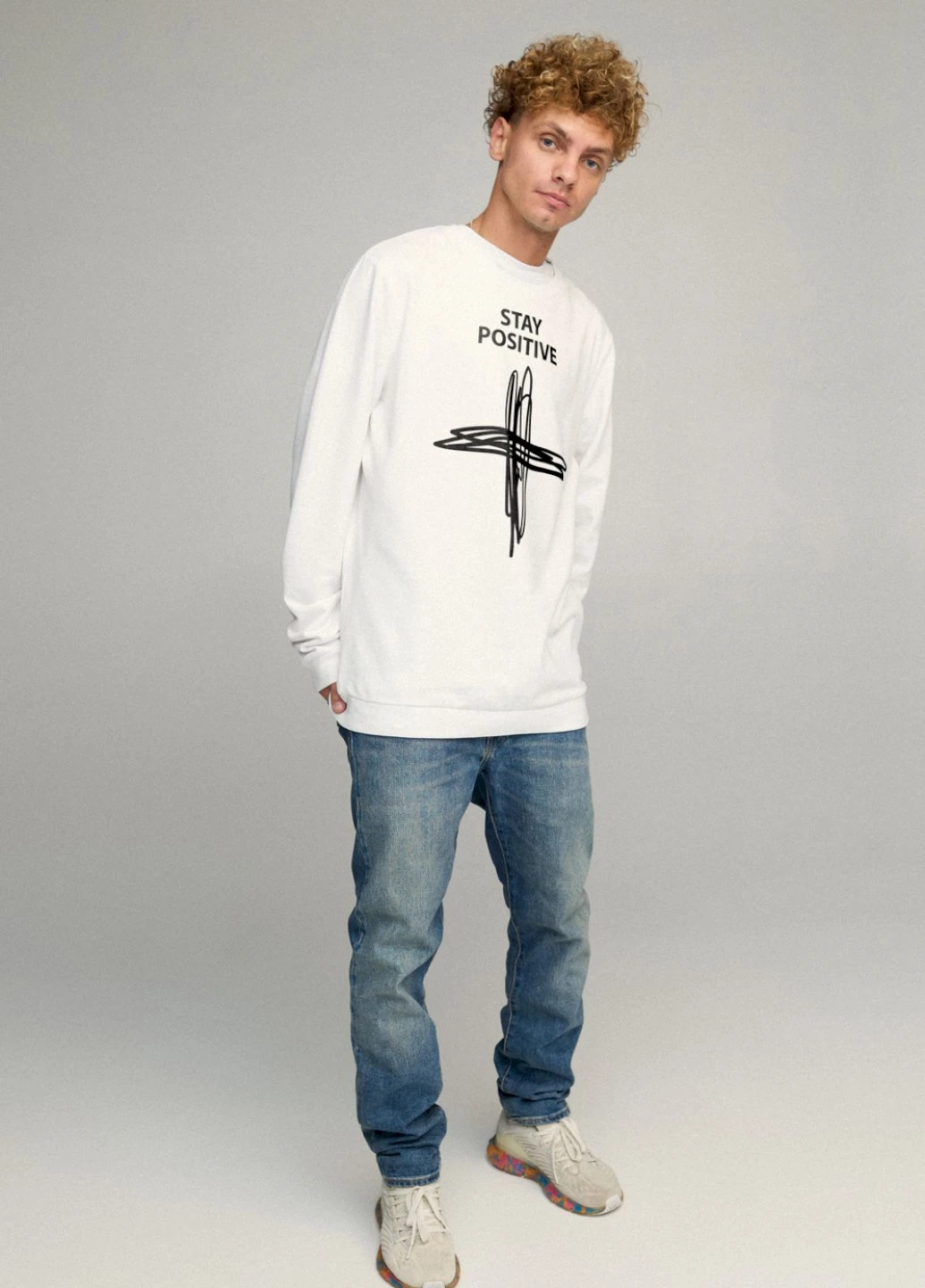 Белый світшот чоловічий oversize /no flis/ YAPPI рисунок (254557797)