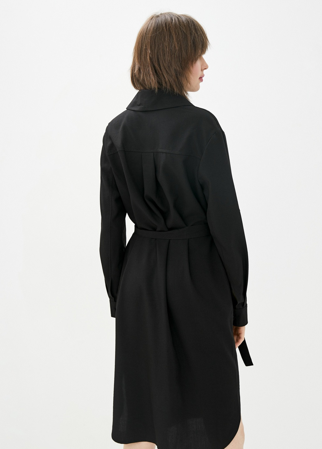 Черное кэжуал платье-рубашка черное 1079 рубашка DANNA однотонное