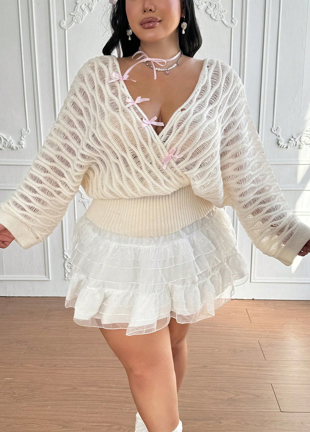 Молочный демисезонный пуловер пуловер SHEIN