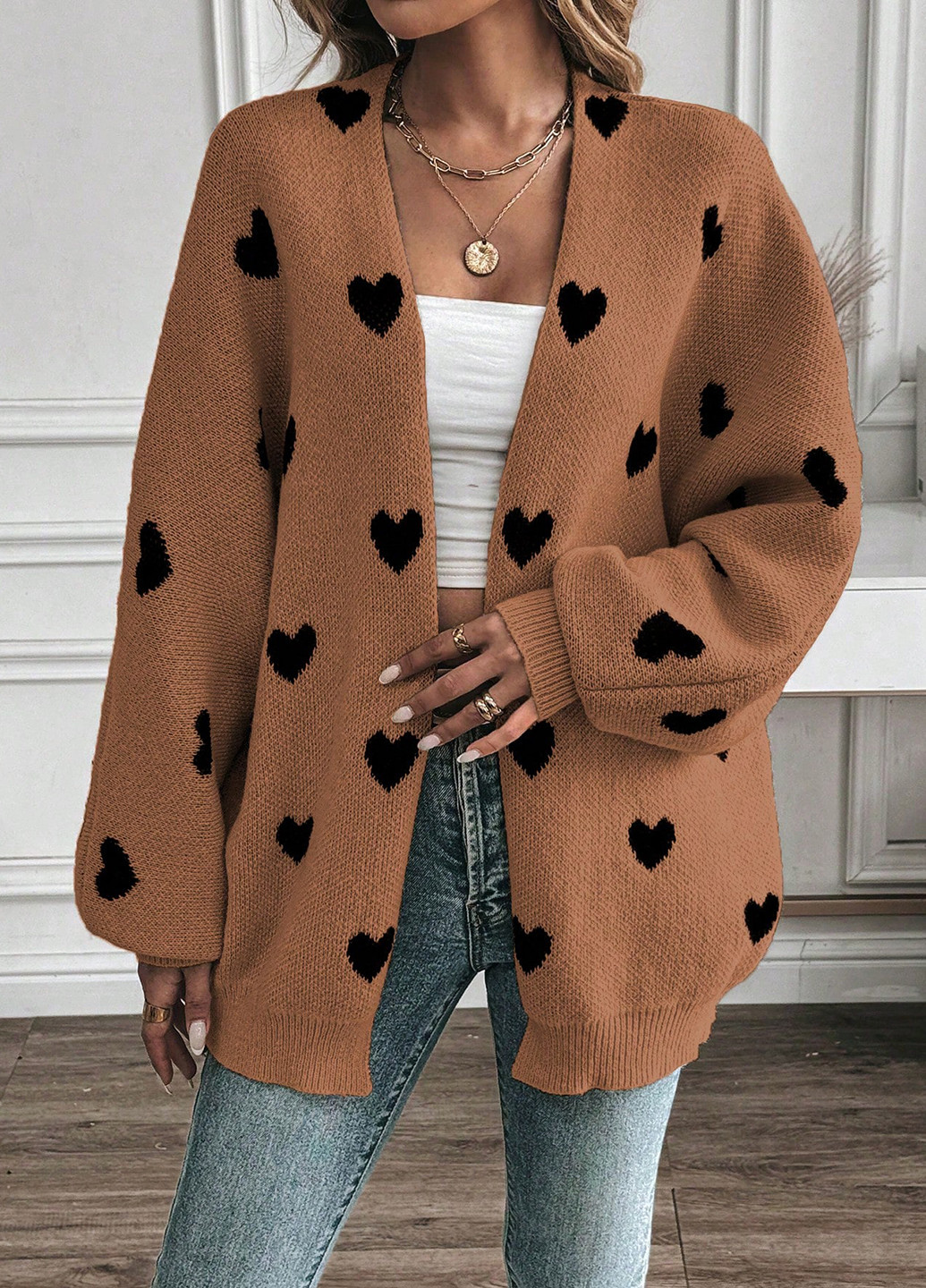 Коричневый демисезонный кардиган SHEIN