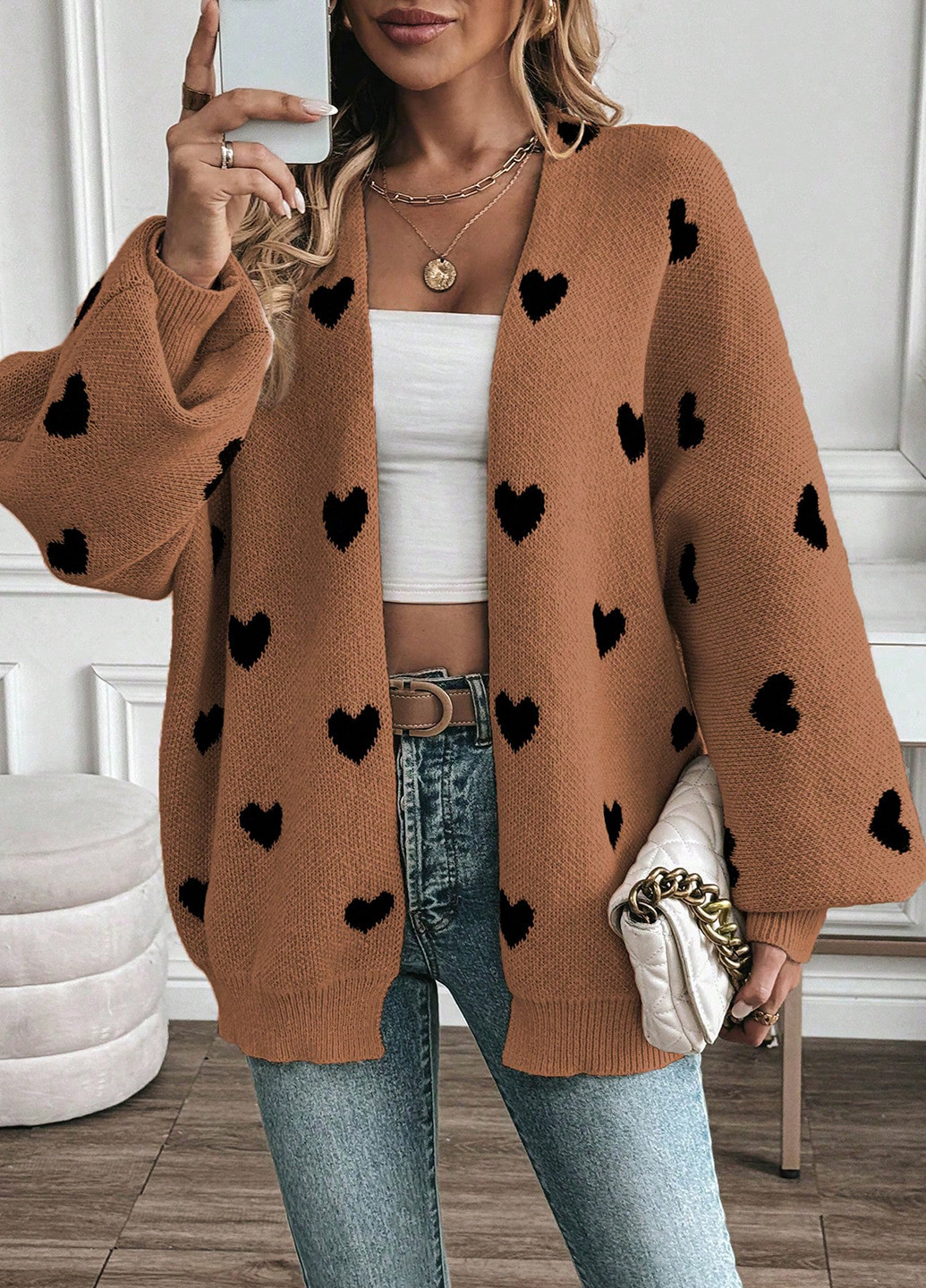 Коричневый демисезонный кардиган SHEIN