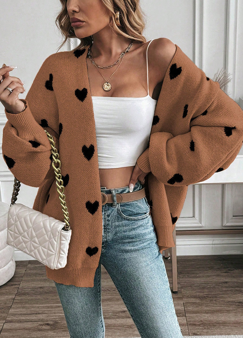 Коричневый демисезонный кардиган SHEIN