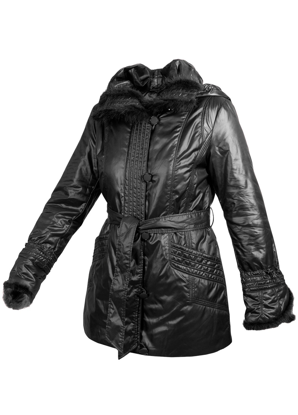 Чорна демісезонна куртка жіноча демісезонна з капюшоном і норкою чорний City Classic