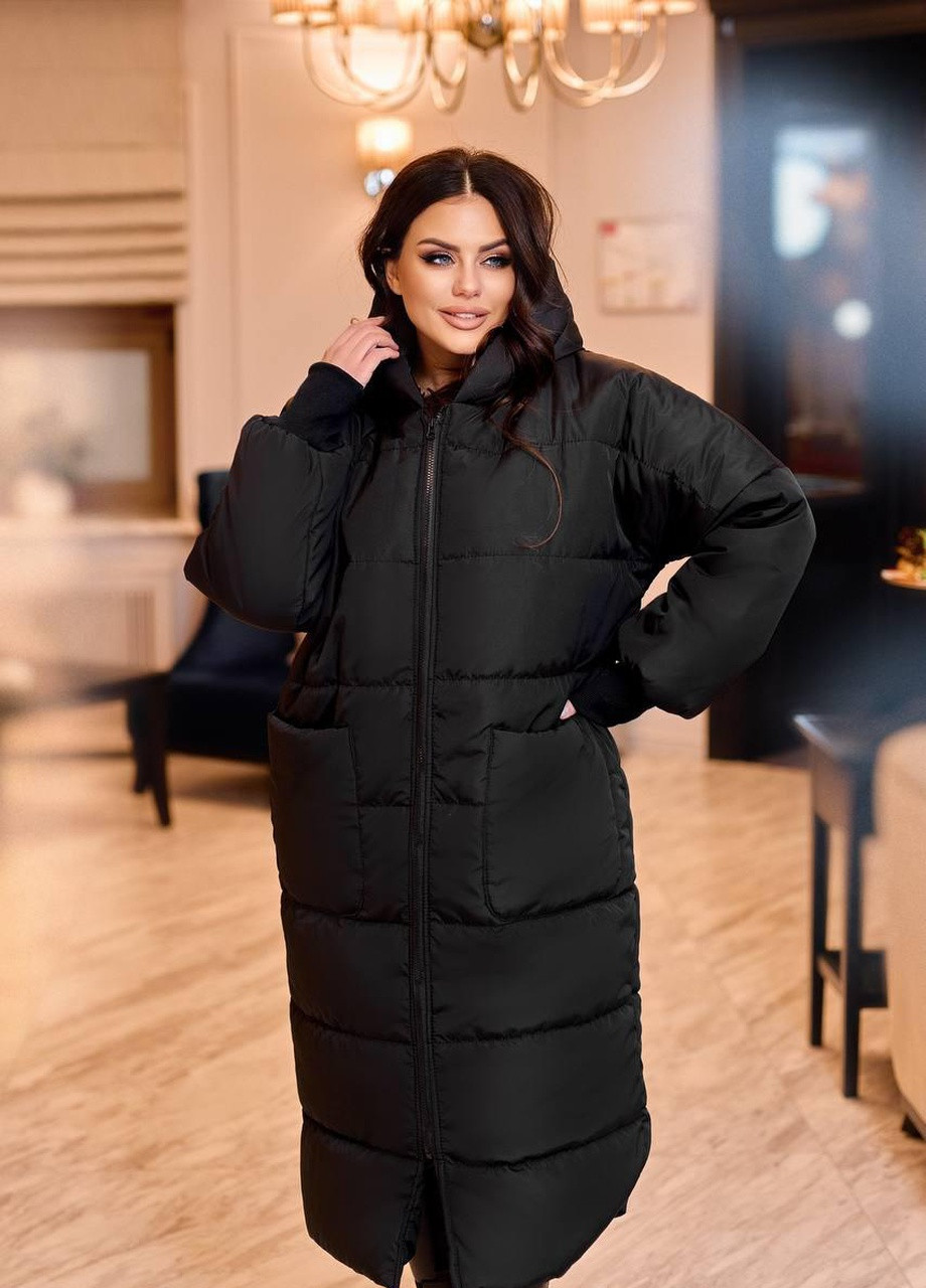 Черная женская тёплая зимняя куртка черного цвета р.58/60 377588 New Trend