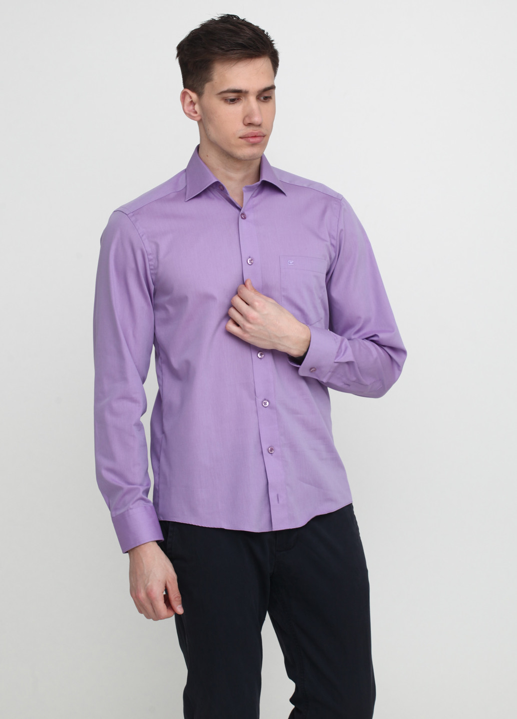 Фиолетовая кэжуал рубашка однотонная Casa Moda с длинным рукавом