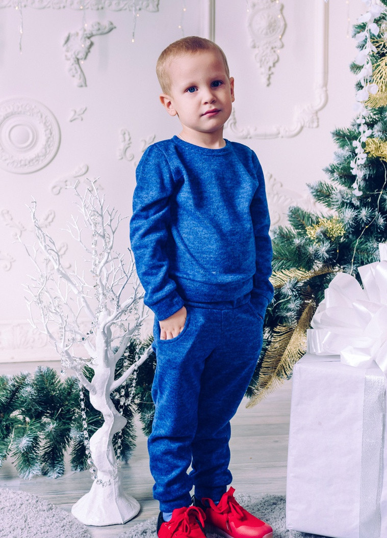 Синий зимний мягкий костюм для мальчика меланж брючный Marselin