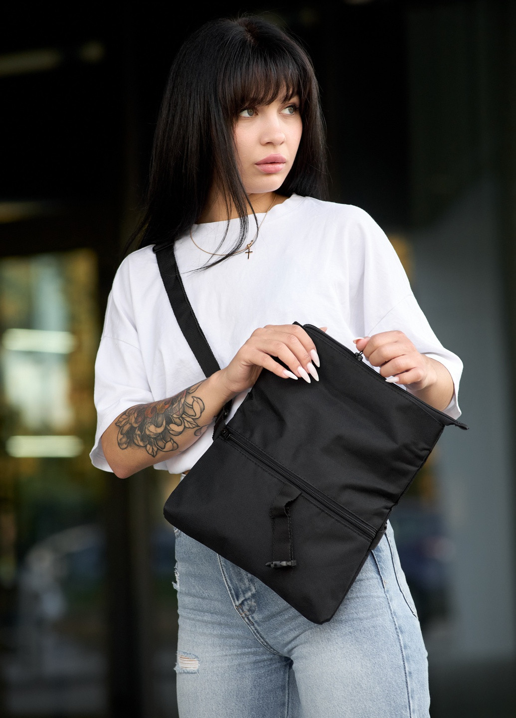Женская сумка через плечо мессенджер Dalas черная тканевая Sambag (254652150)