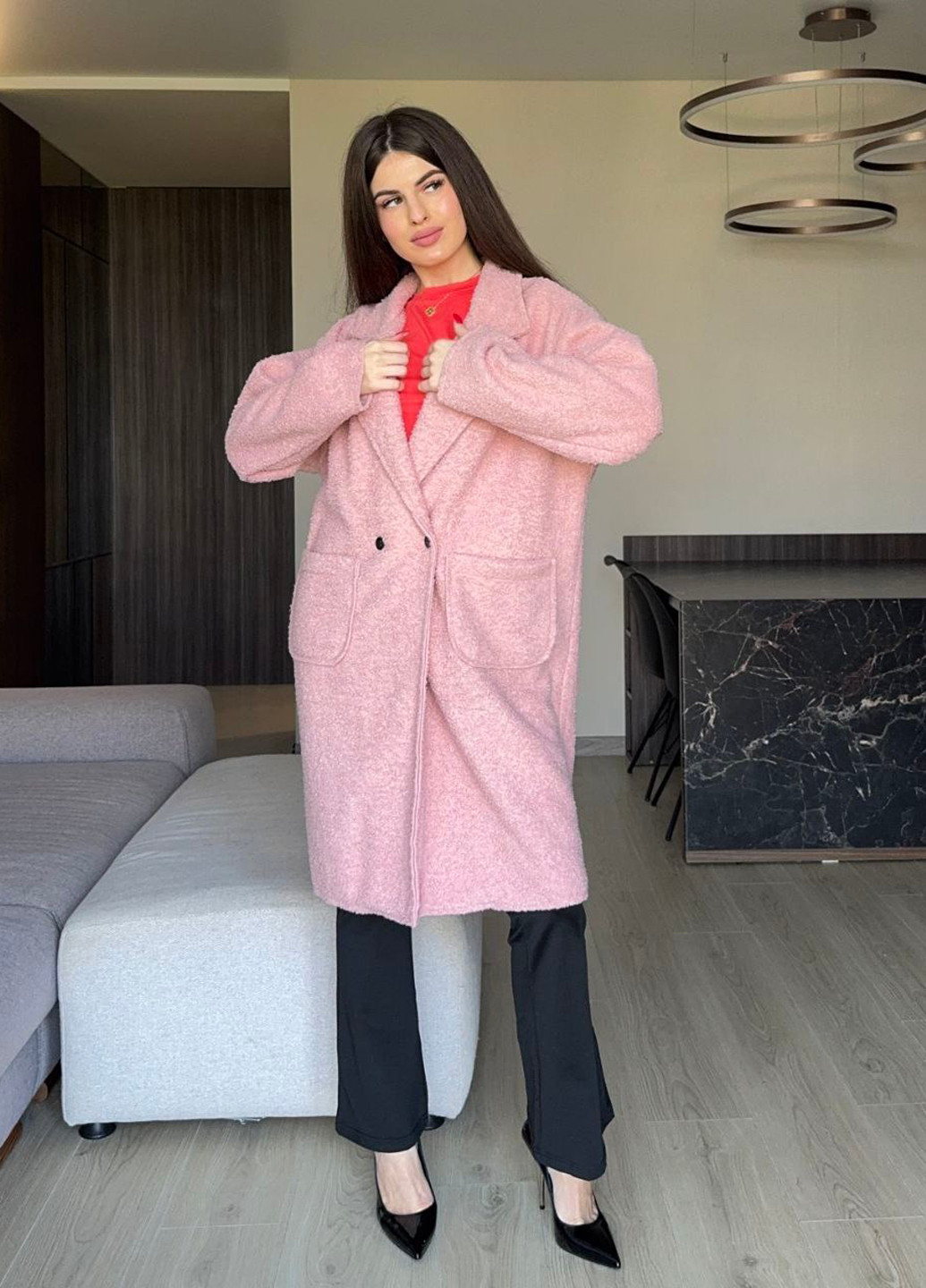 Блідо-рожеве демісезонне Пальто двобортне No Brand