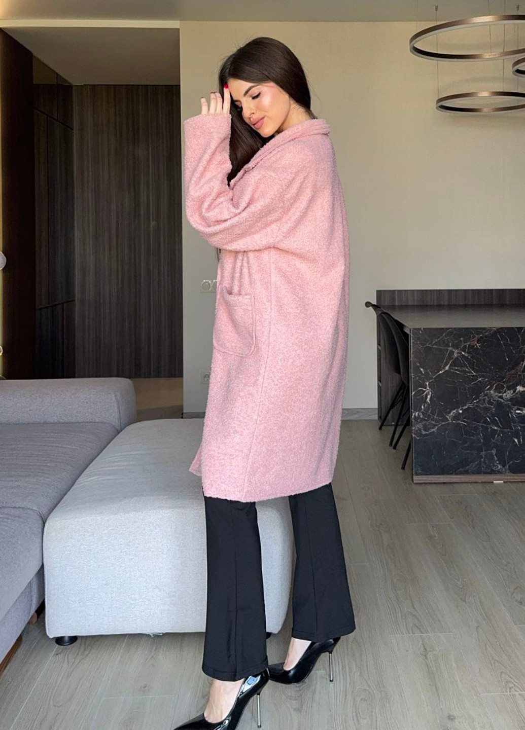 Блідо-рожеве демісезонне Пальто двобортне No Brand