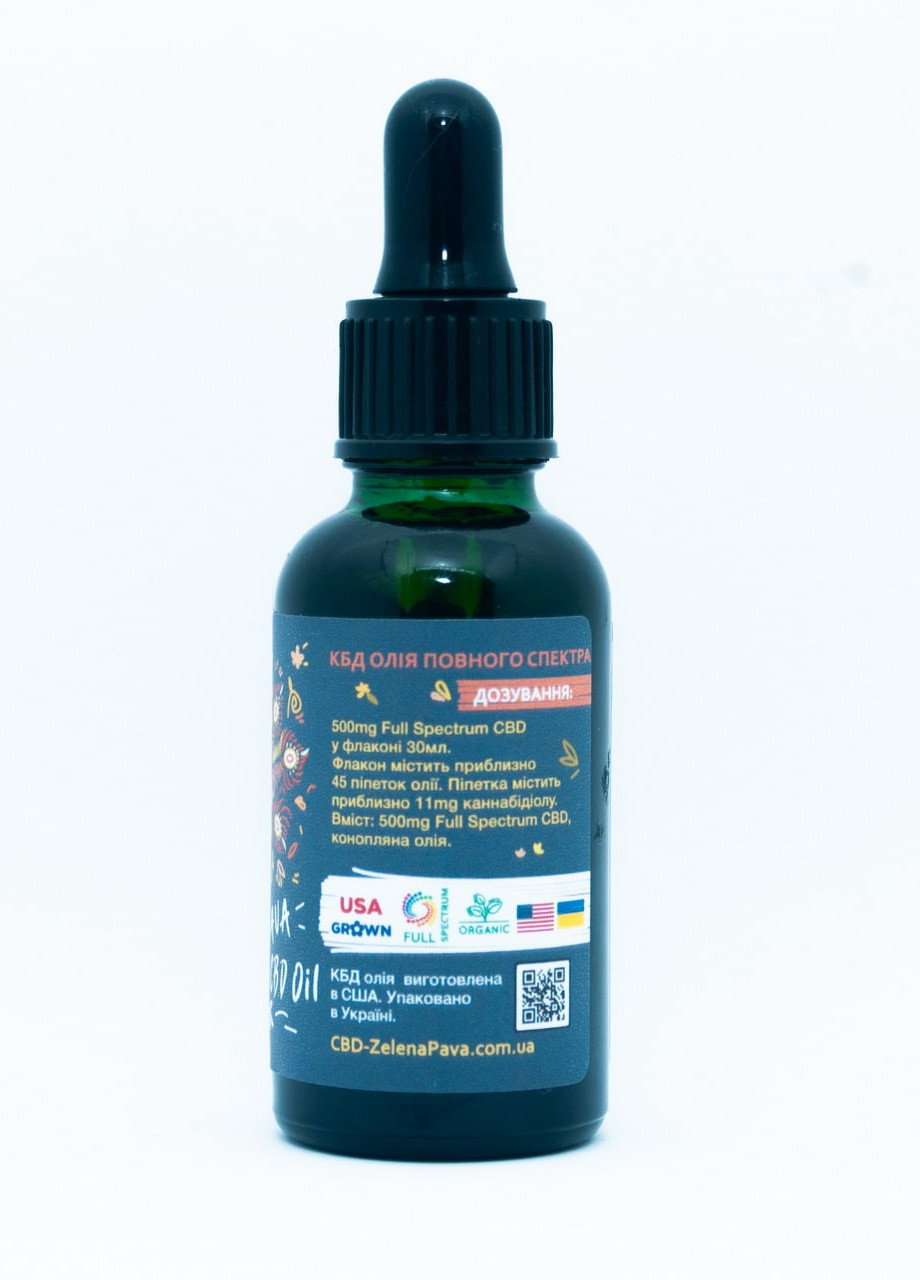 Медична Олія конопляна Zelena Pava 500Mg Full Spectrum CBD oil 500mg вміст CBD у флаконі 30ml FX (251884825)