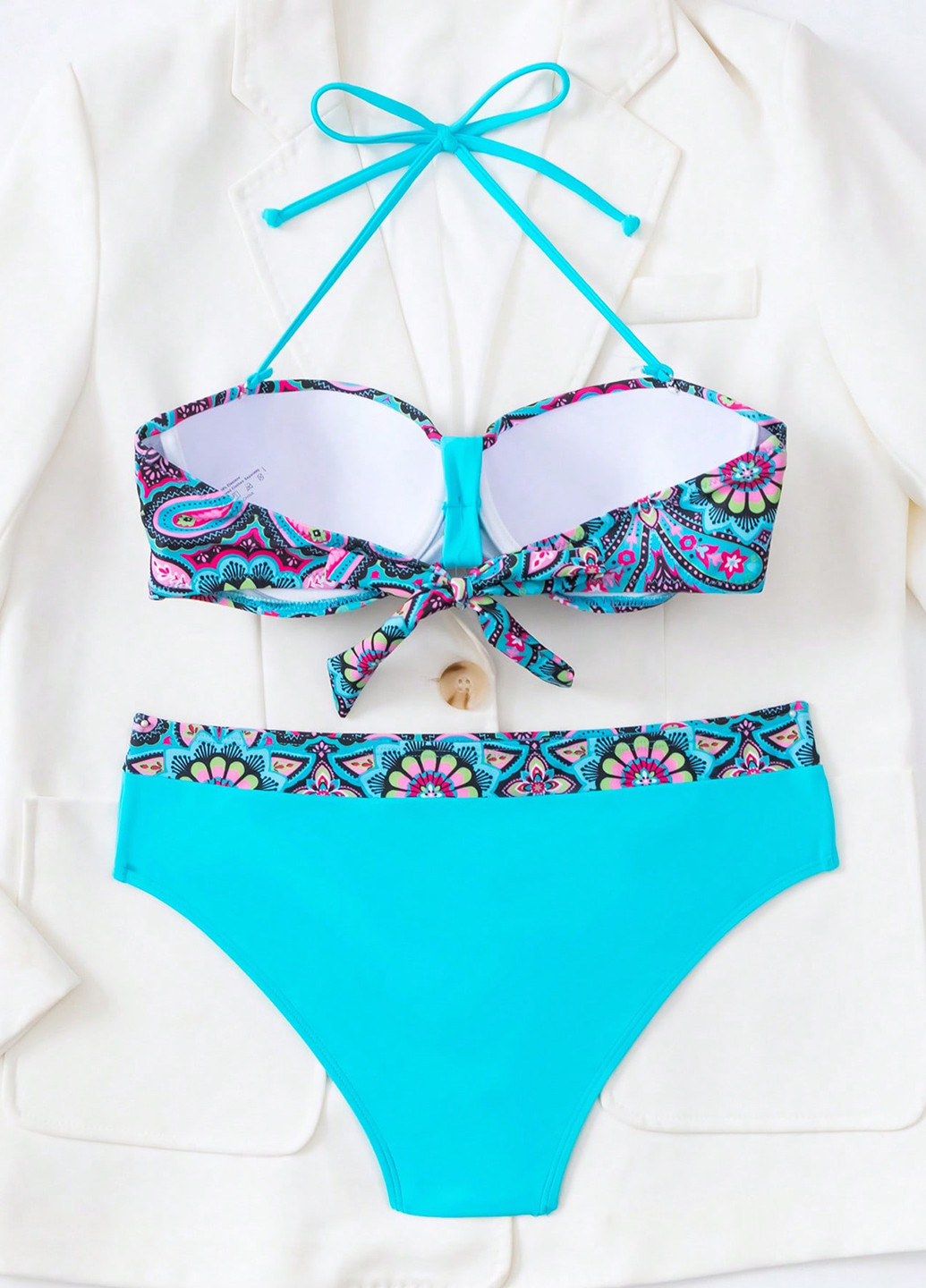 Комбинированный летний купальник (лиф, трусики) раздельный, балконет SHEIN