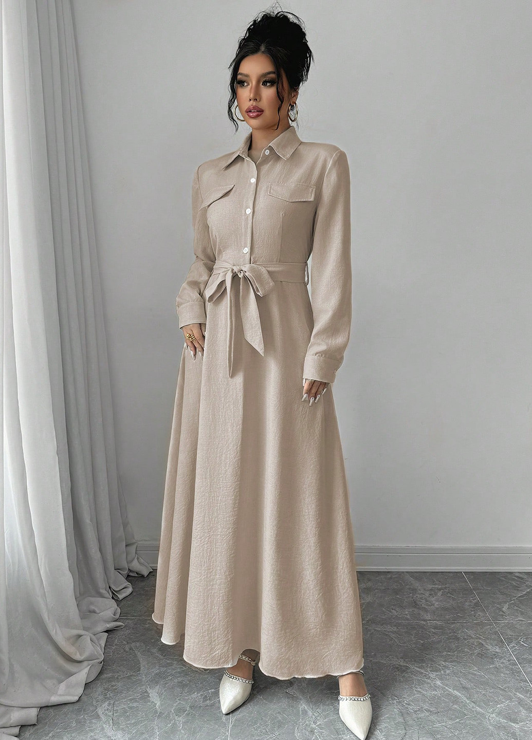 Бежева кежуал сукня сукня-сорочка SHEIN однотонна