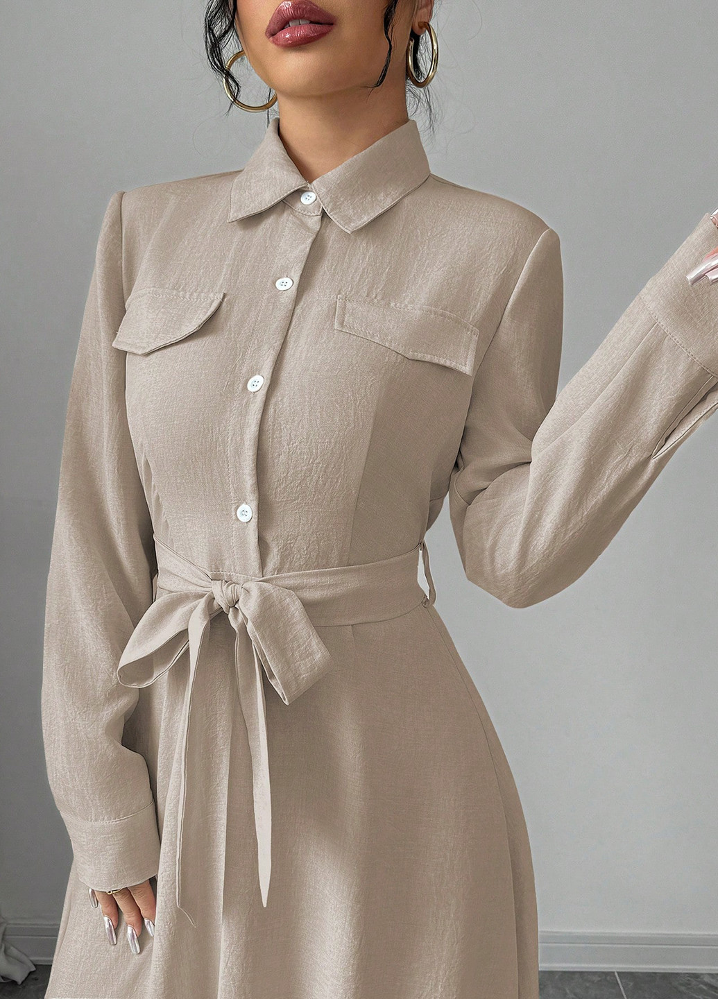 Бежева кежуал сукня сукня-сорочка SHEIN однотонна