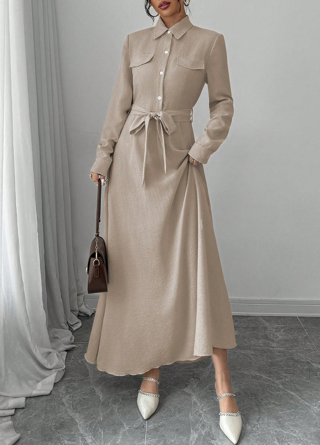 Бежева кежуал сукня сукня-сорочка SHEIN однотонна