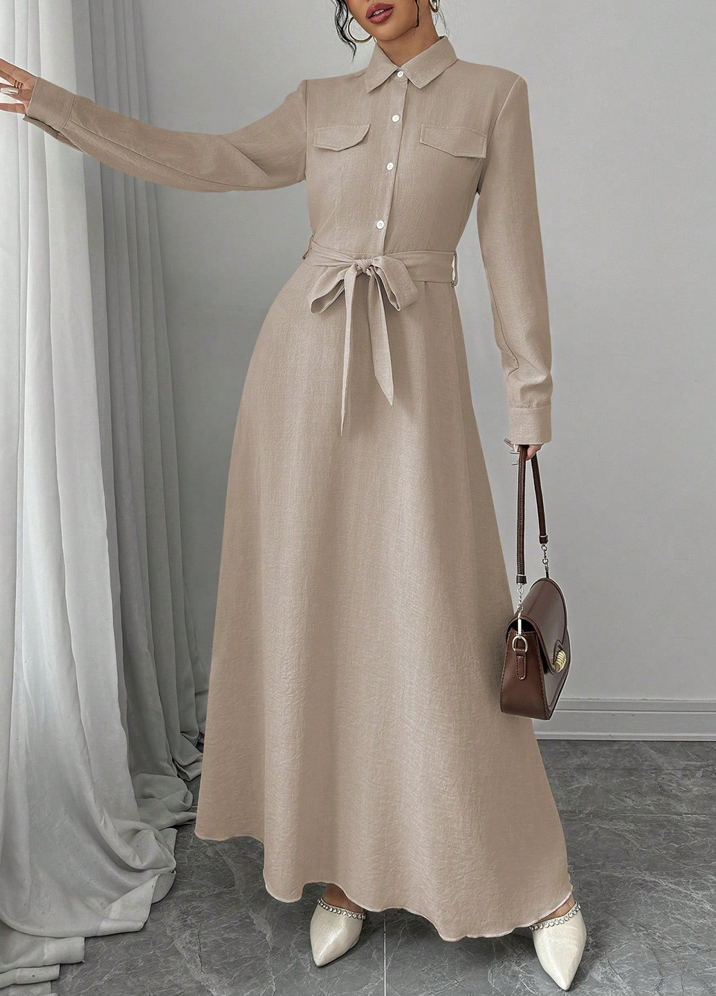 Бежева кежуал сукня сукня-сорочка SHEIN однотонна