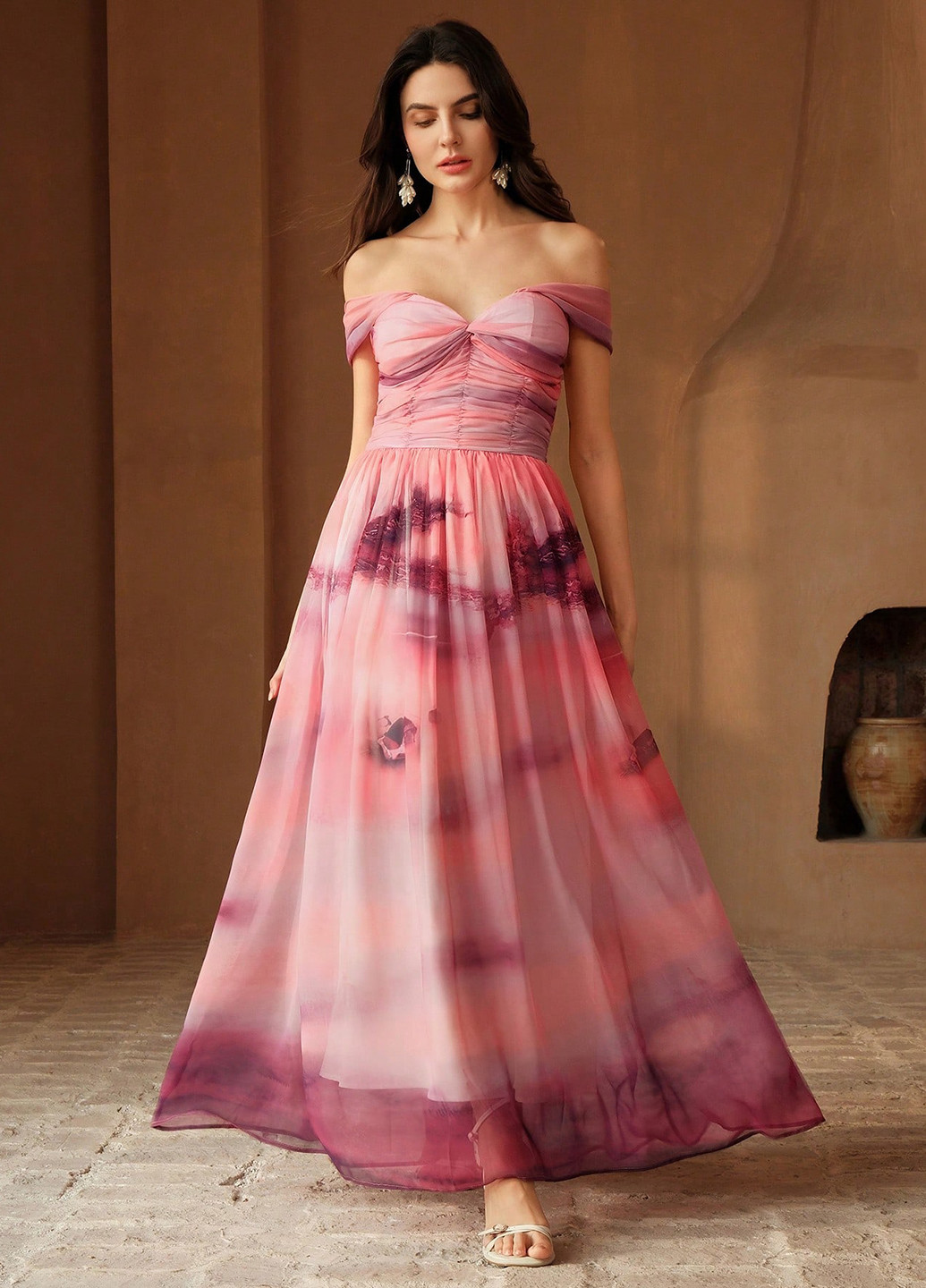 Комбінована святковий, вечірня сукня кльош, з відкритими плечима, з відкритою спиною SHEIN тай-дай