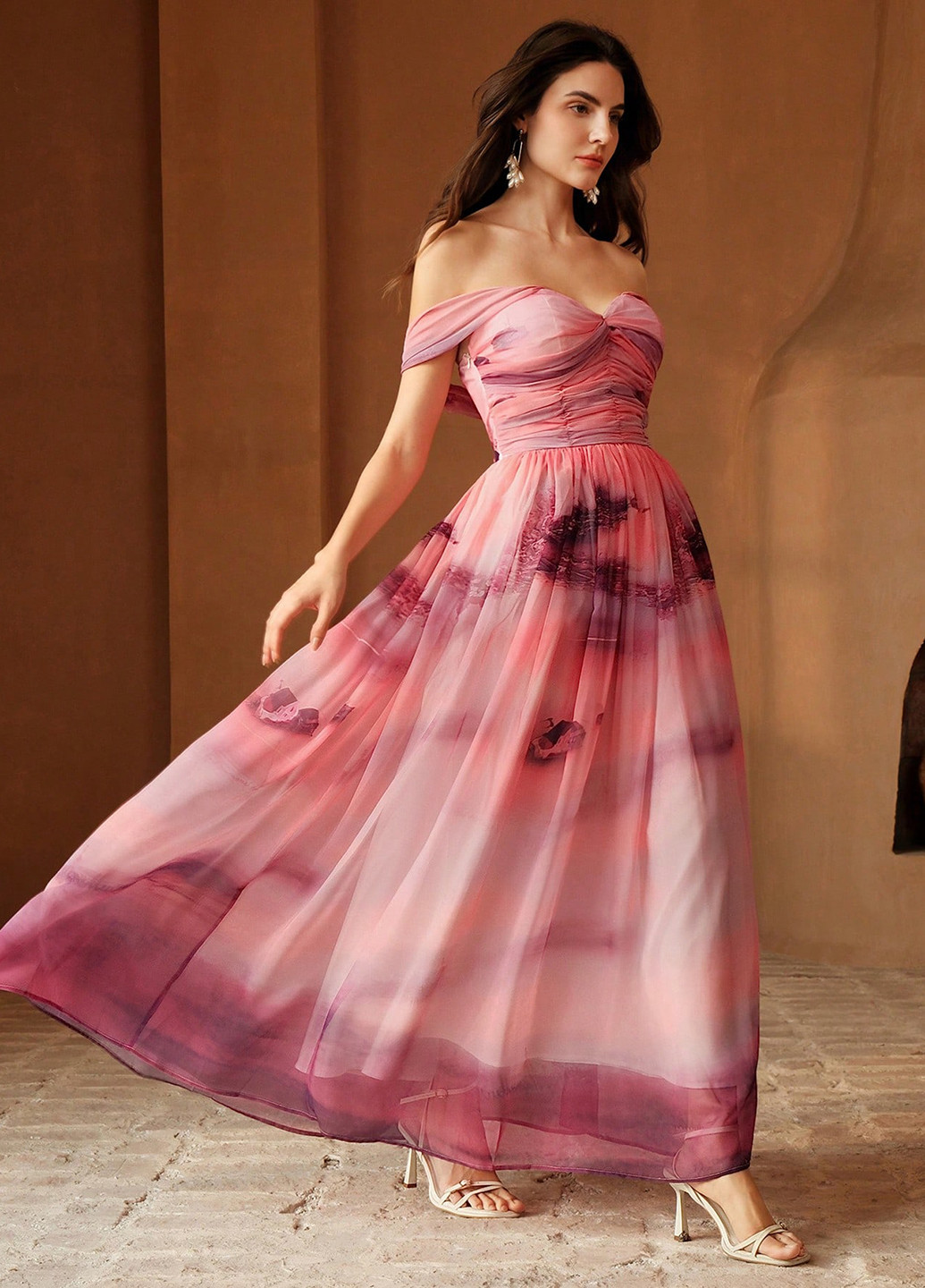 Комбінована святковий, вечірня сукня кльош, з відкритими плечима, з відкритою спиною SHEIN тай-дай