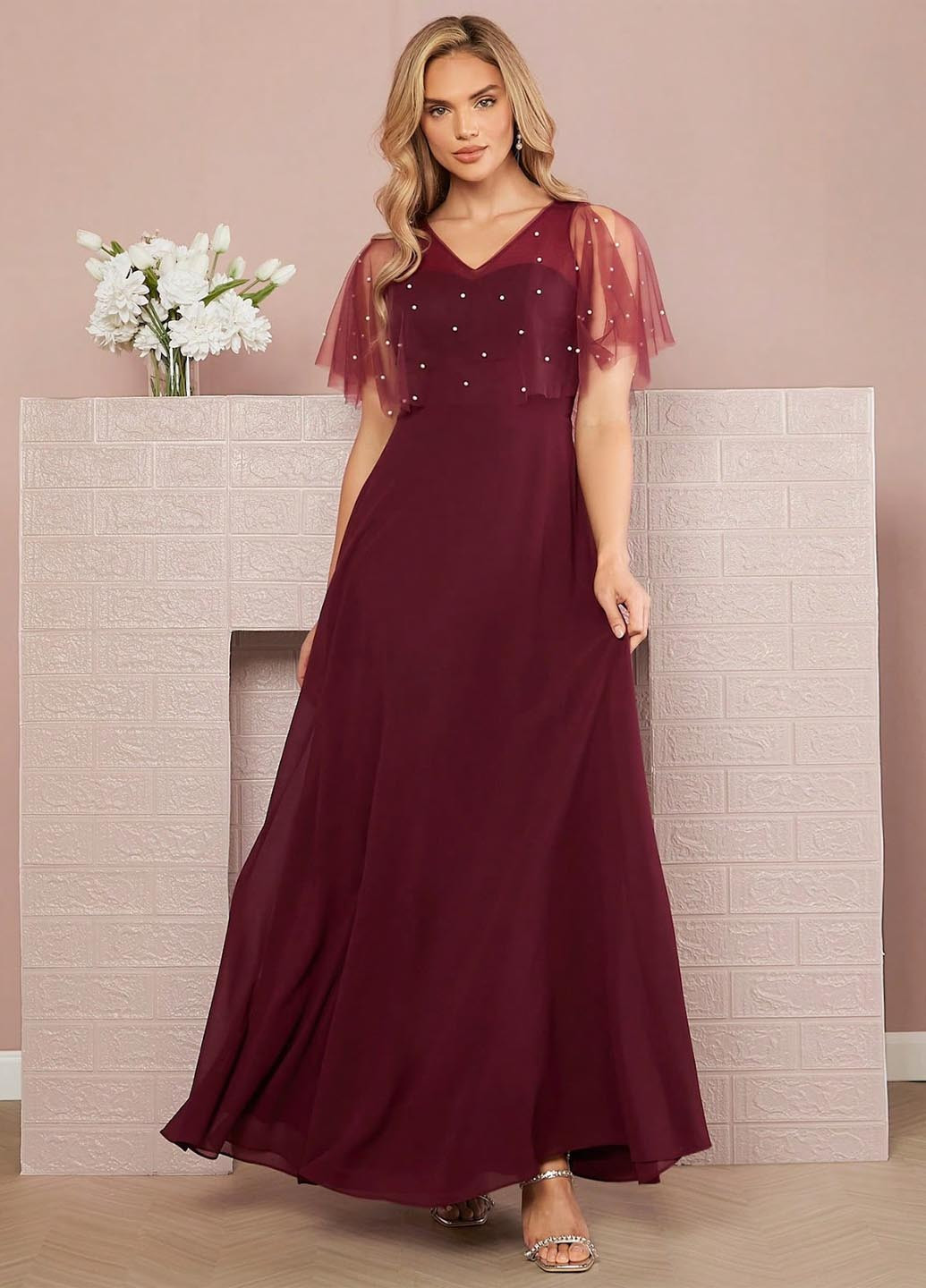 Бордова вечірня сукня кльош SHEIN однотонна