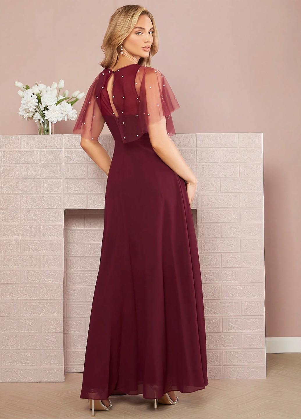 Бордова вечірня сукня кльош SHEIN однотонна