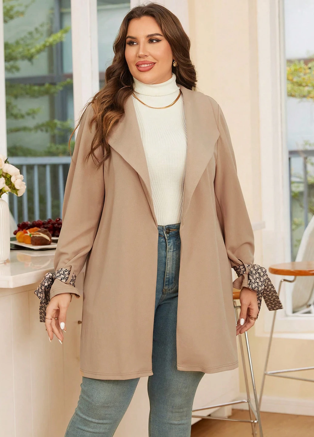 Бежевое демисезонное Пальто SHEIN