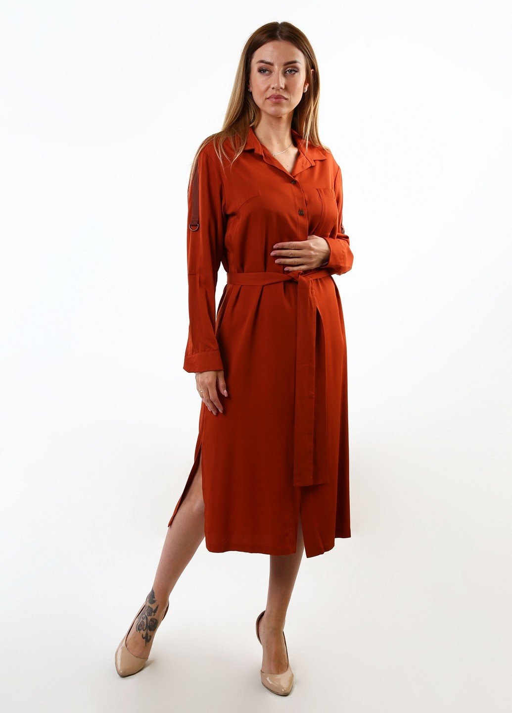 Терракотовое кэжуал платье InDresser однотонное