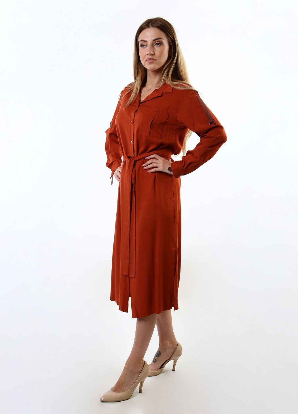 Терракотовое кэжуал платье InDresser однотонное