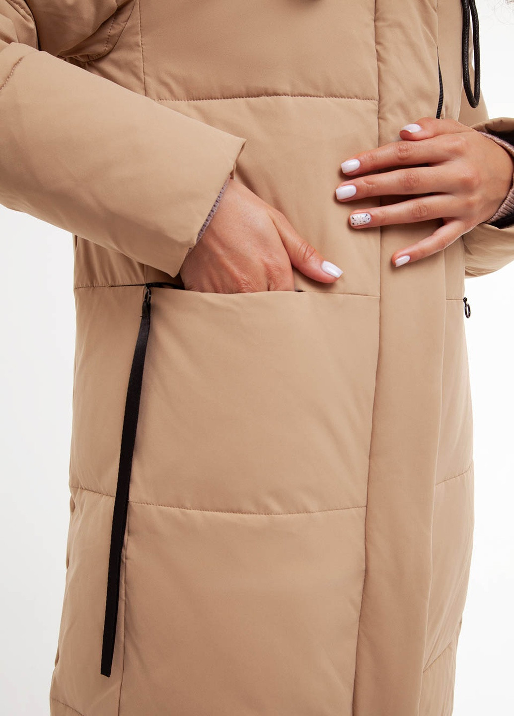 Бежевая зимняя базова куртка-пальто з капюшоном Towmy 3376