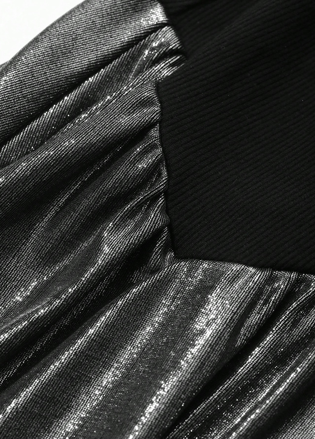 Серебряное праздничный, вечернее, деловое платье клеш, на одно плечо, а-силуэт SHEIN колор блок