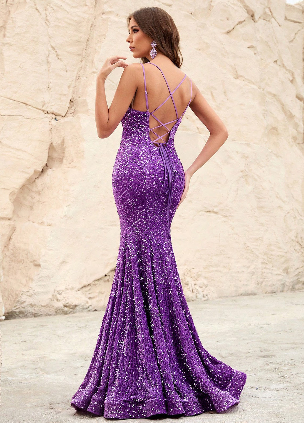 Фиолетовое вечернее платье годе SHEIN однотонное