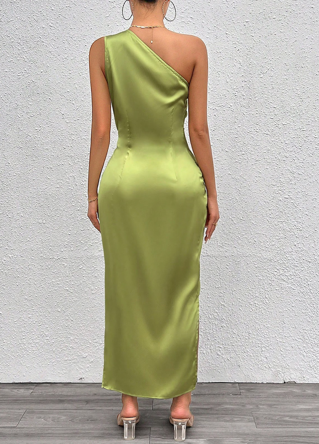Лайм вечірня, кежуал сукня на запах, на одне плече SHEIN однотонна