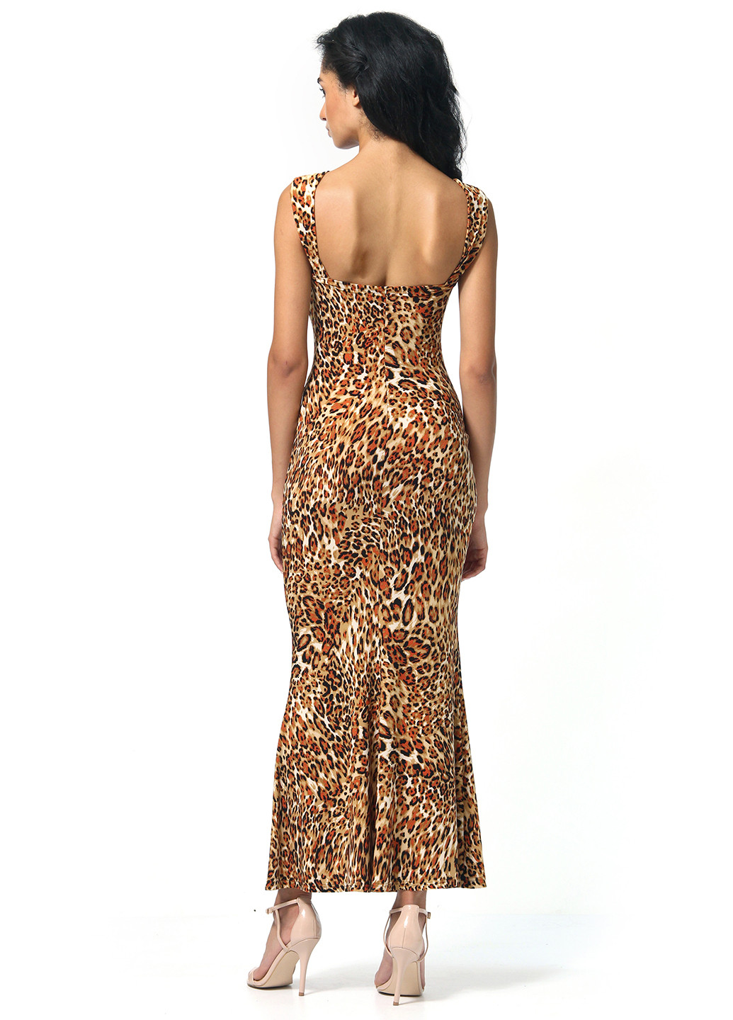 Коричневое вечернее платье с открытой спиной, годе FEM леопардовый