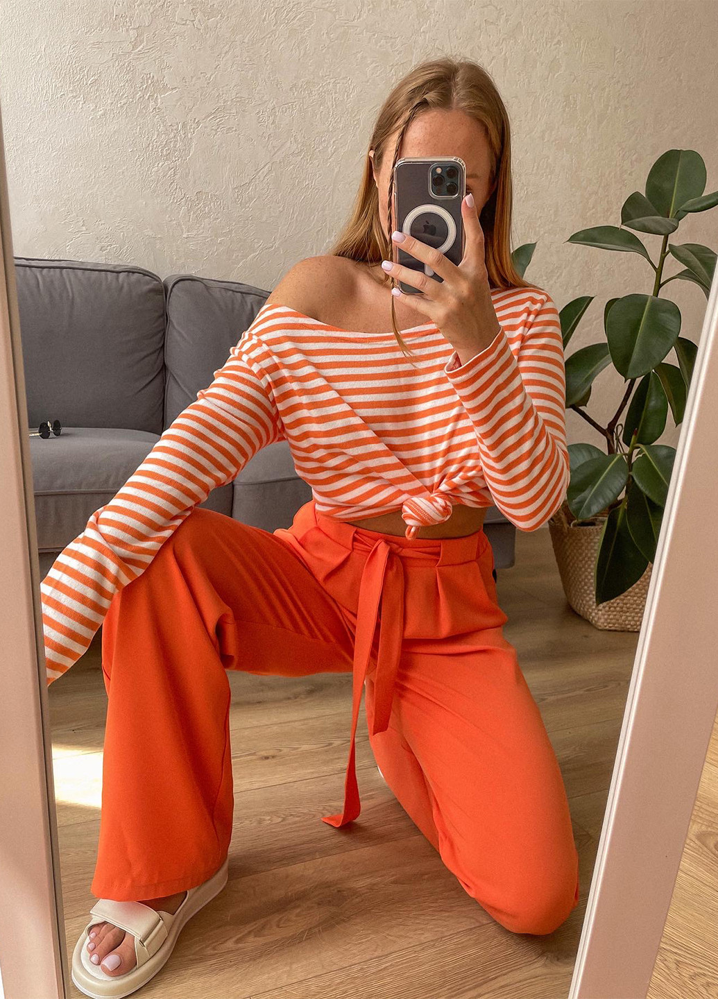 Оранжевые кэжуал летние кюлоты брюки Two Hearts