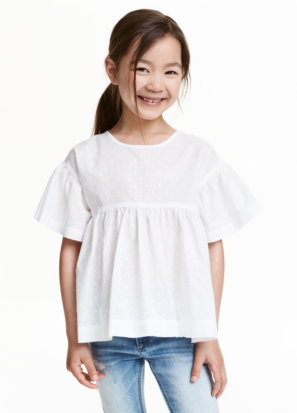 Белая блузка с коротким рукавом H&M летняя