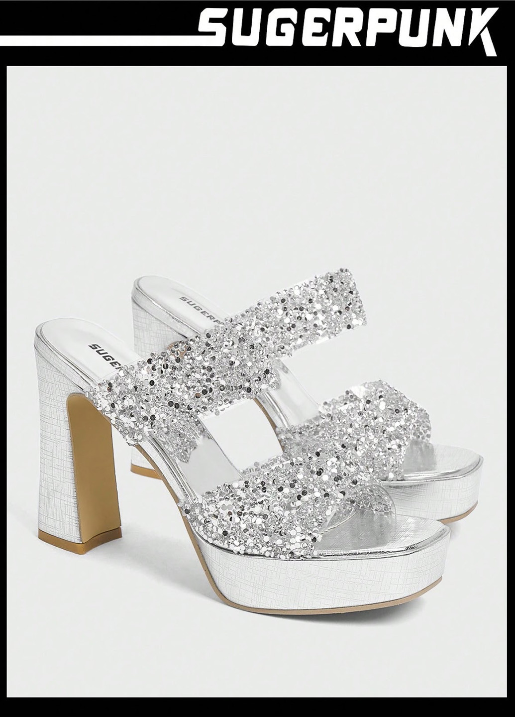 Серебряные босоножки SHEIN со стразами