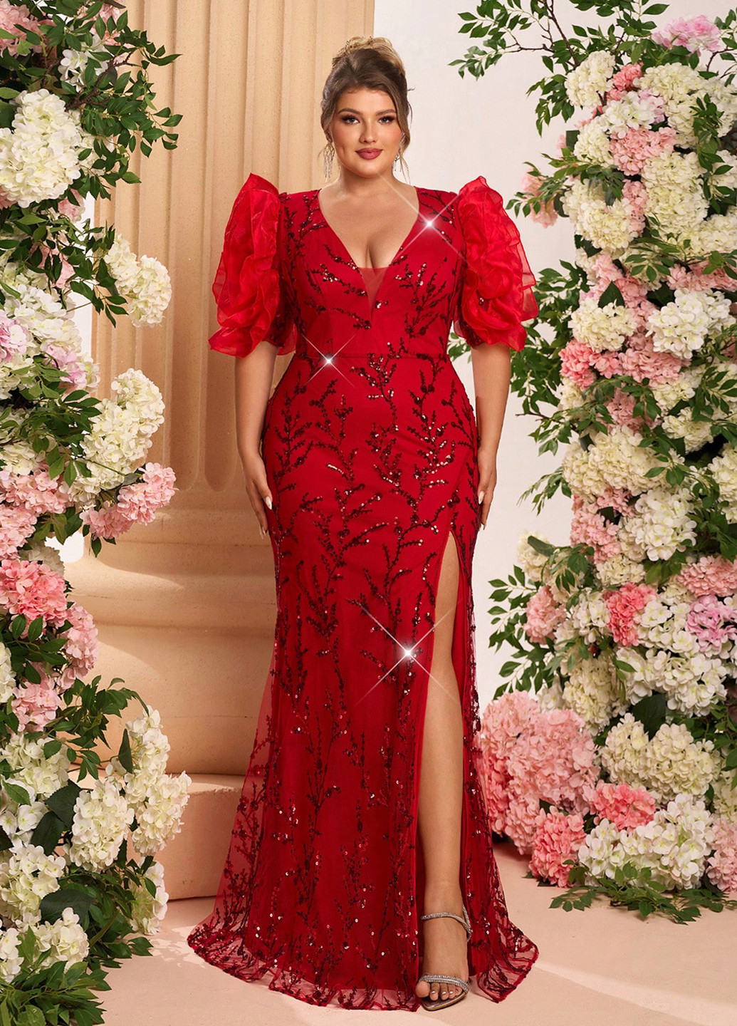 Красное вечернее, кэжуал платье годе SHEIN однотонное