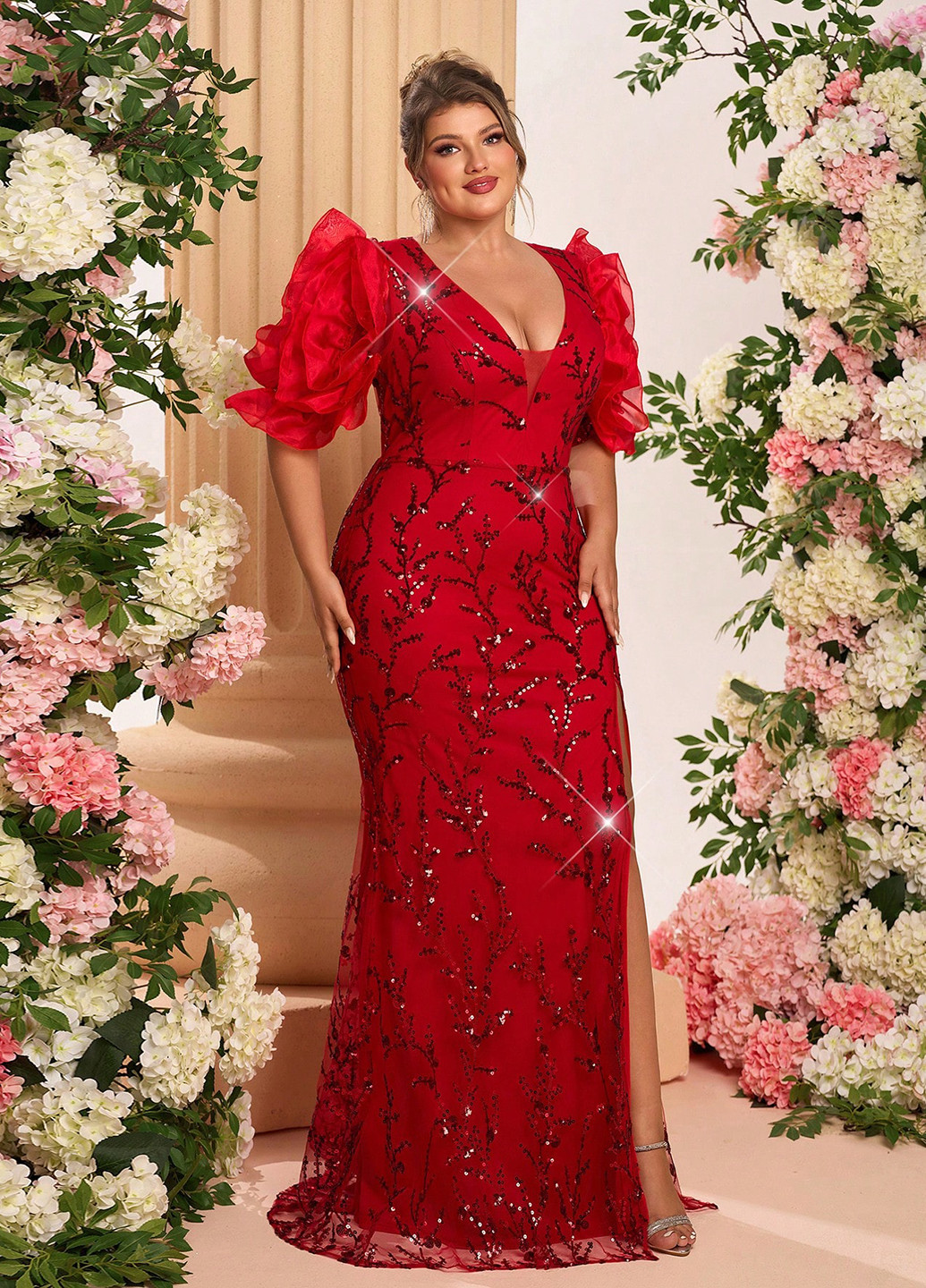 Красное вечернее, кэжуал платье годе SHEIN однотонное