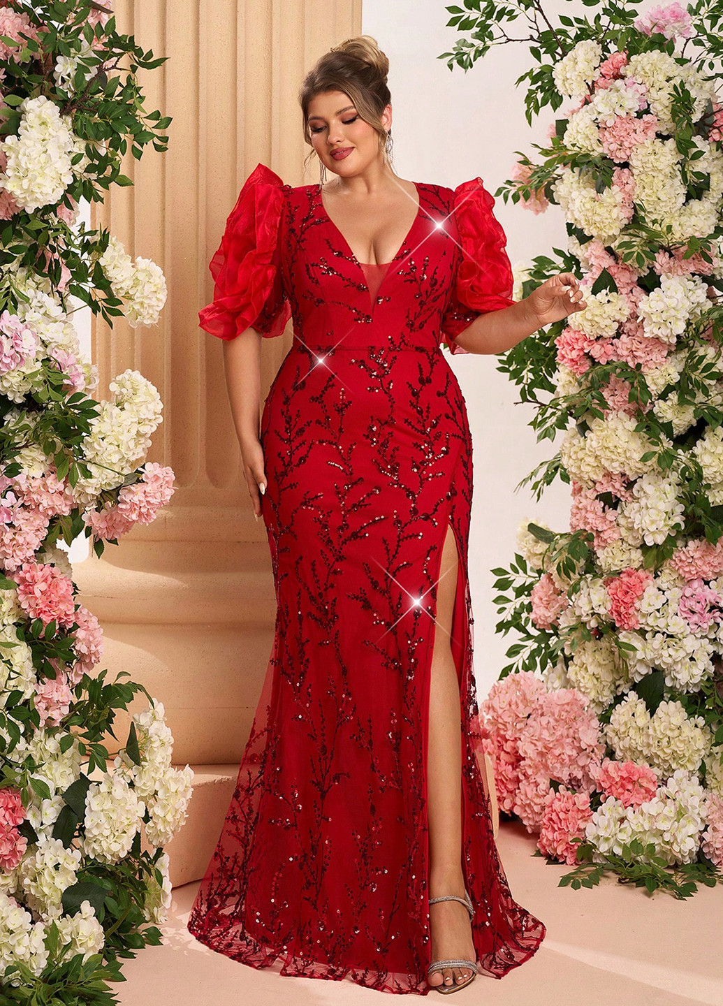 Красное вечернее, кэжуал платье годе SHEIN однотонное