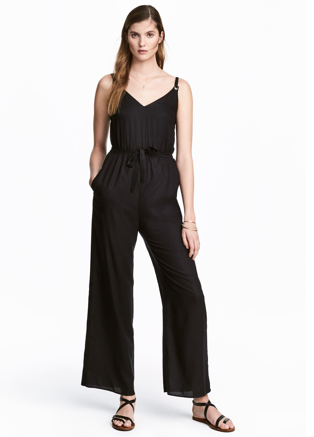 Комбинезон H&M комбинезон-брюки однотонный чёрный кэжуал вискоза